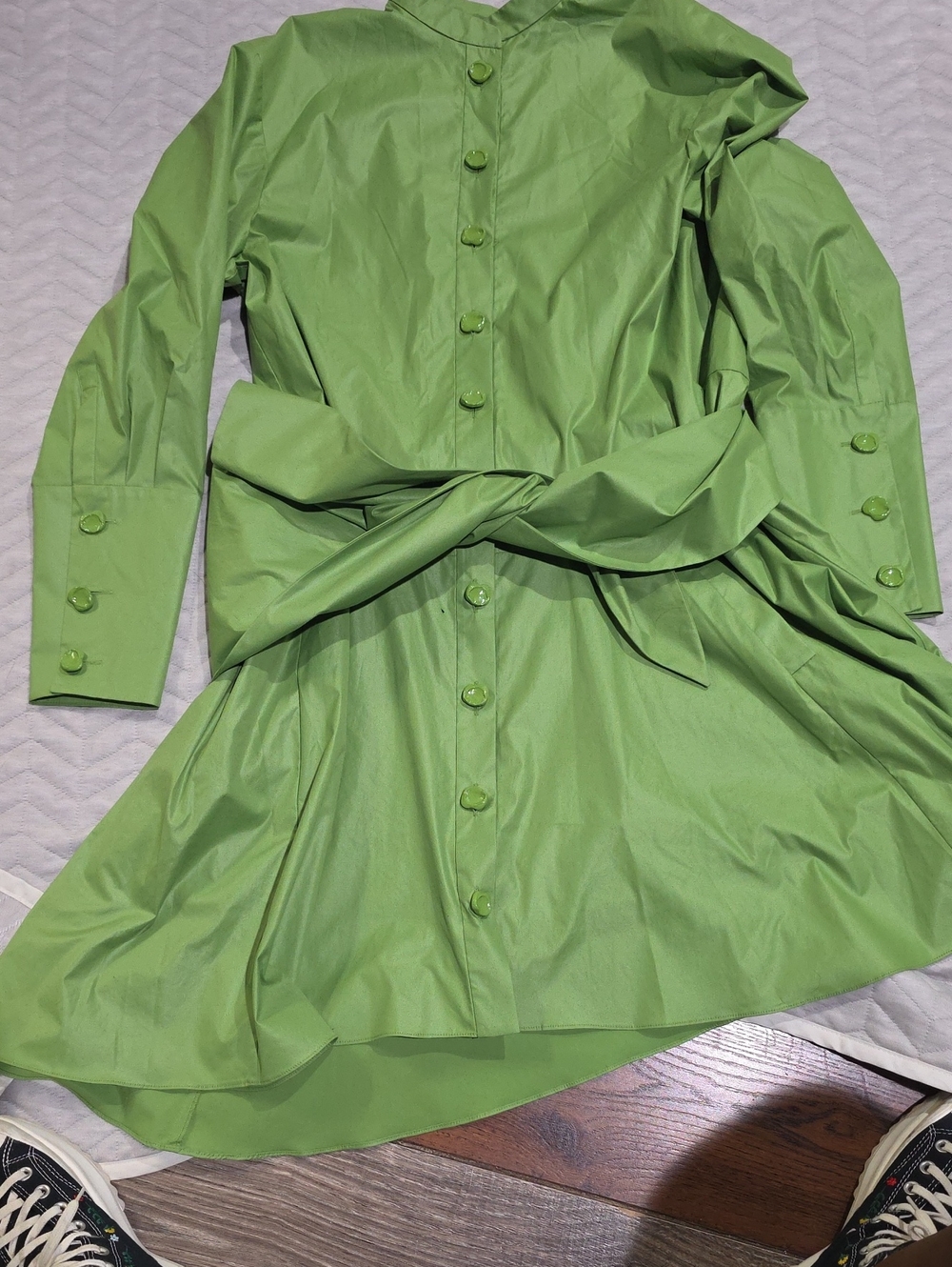 Tibi Lime Green Button-Front Tie-Waist Dress